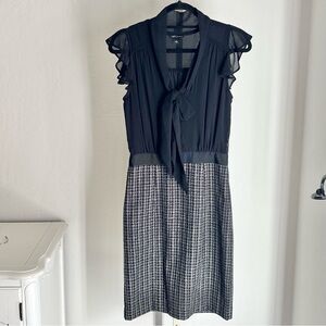 Banana Republic Docking Tweed Skirt Dress with Black Chiffon Secretary Blouse,